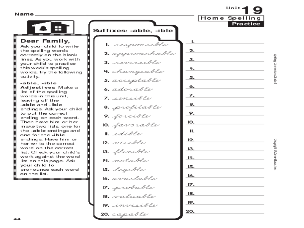 Worksheet Ible Words spelling 6th grade suffixes able ible worksheet lesson planet
