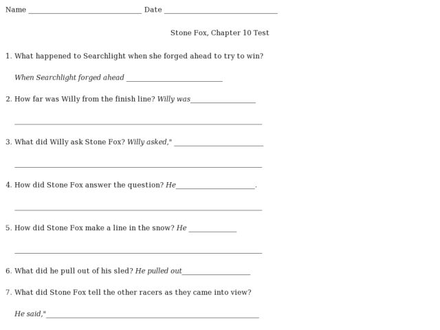 Printables Stone Fox Worksheets stone fox chapter 10 test 4th 7th grade worksheet lesson planet