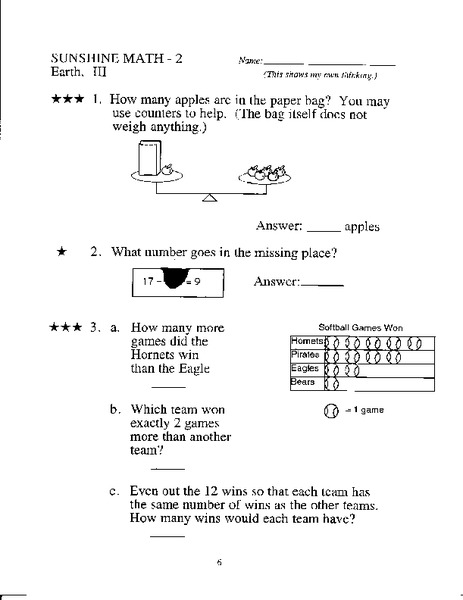 Sunshine Math 3rd Grade Answers