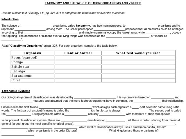 Printables Viruses Worksheet taxonomy and the world of microorganisms viruses 9th higher ed worksheet lesson planet