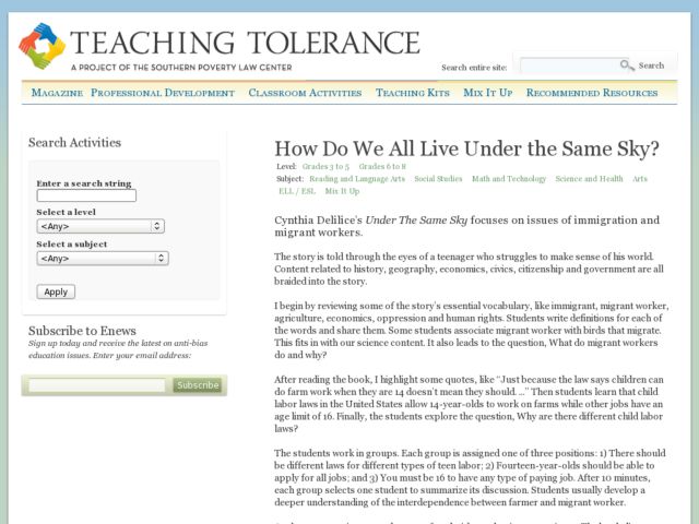 Teaching Tolerance Lesson Plans Lawteched Teaching Tolerance How Do We All Live Under The Same Sky 3rd