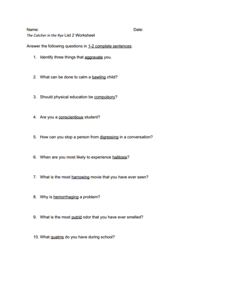 Printables Catcher In The Rye Worksheets collection of catcher in the rye worksheets bloggakuten bloggakuten