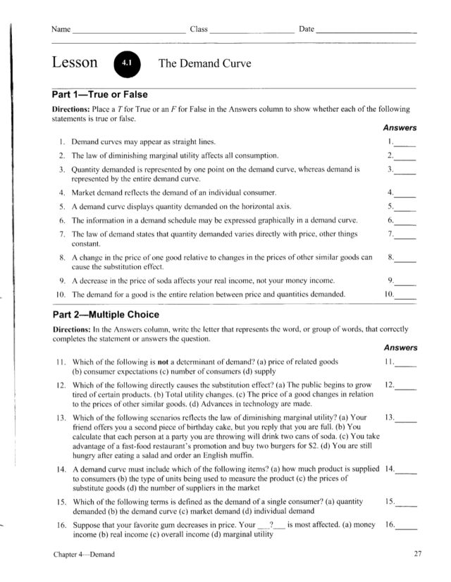 Printables Demand Curve Worksheet the demand curve 12th grade worksheet lesson planet