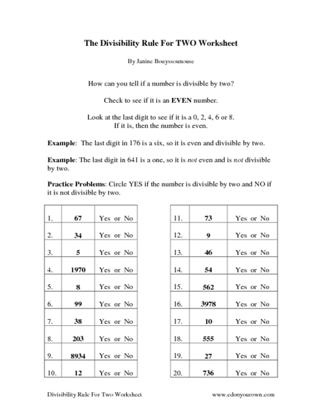 Worksheet Divisibility Rules Worksheet the divisibility rule for two worksheet 4th 5th grade lesson planet