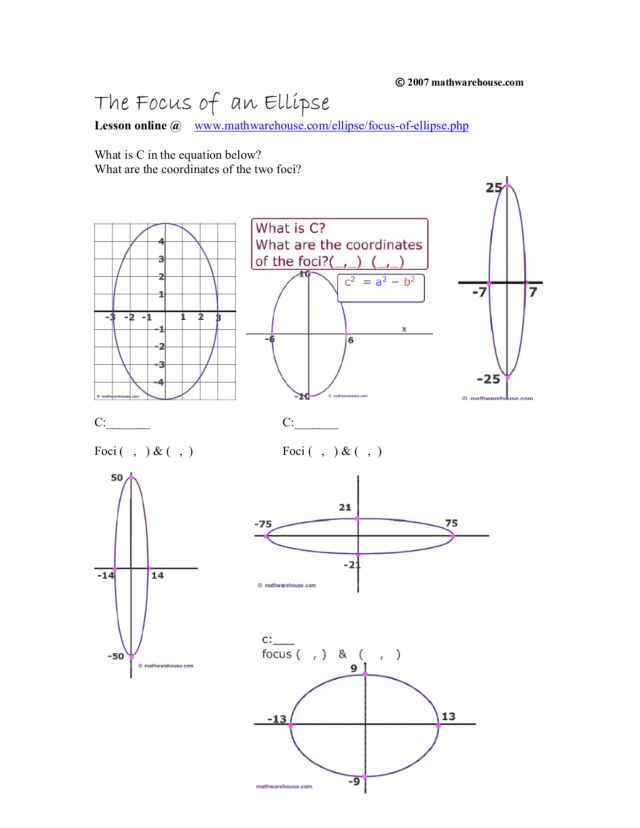 Worksheets Ellipse Worksheet the focus of an ellipse 9th 11th grade worksheet lesson planet