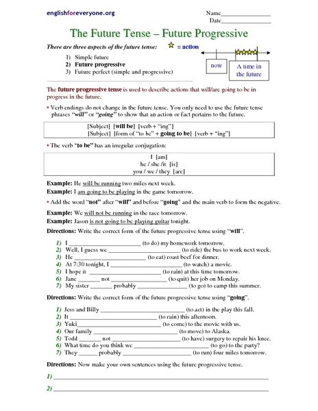 Worksheets Progressive Verb Tense Worksheets the future progressive tense 5th 7th grade worksheet lesson planet
