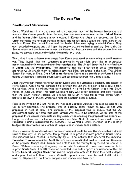 Printables Korean War Worksheet the korean war 7th 9th grade worksheet lesson planet