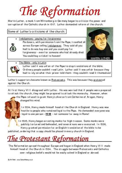 31 REFORMATION WORKSHEETS, REFORMATION WORKSHEETS - Worksheetz