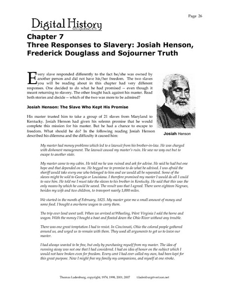 Printables Frederick Douglass Worksheet three responses to slavery josiah henson frederick douglass and sojourner truth 9th 12th grade worksheet lesson planet