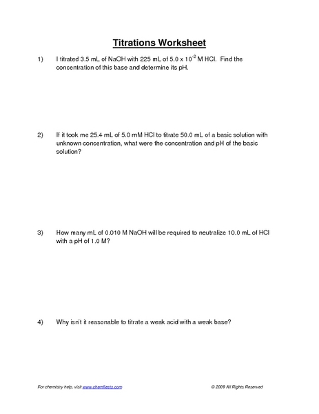 Printables Titration Problems Worksheet titrations worksheet 9th 12th grade lesson planet