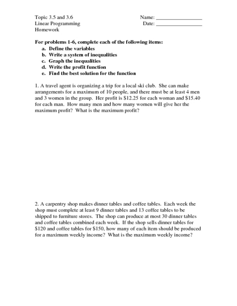 Printables Linear Programming Worksheet topic 3 5 6 linear programming 9th 12th grade worksheet lesson planet