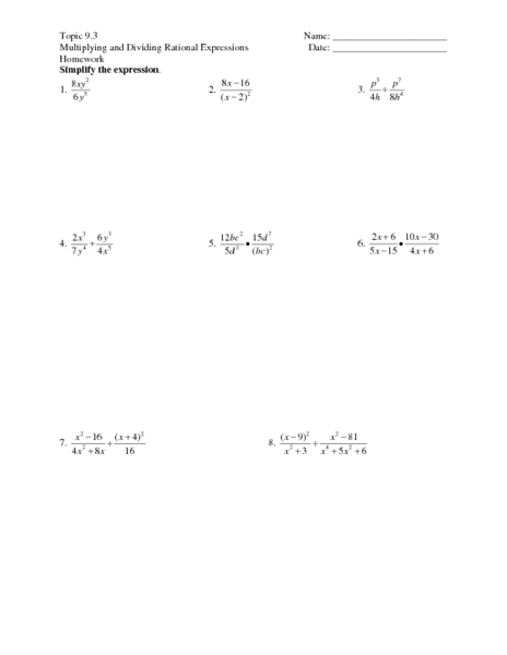 Printables Multiplying And Dividing Rational Expressions Worksheet topic 9 3 multiplying and dividing rational expressions 7th 9th grade worksheet lesson planet