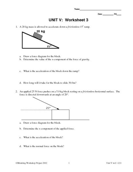 Worksheets Physics Worksheets force worksheet physics intrepidpath unit v 3 constant 9th 12th grade