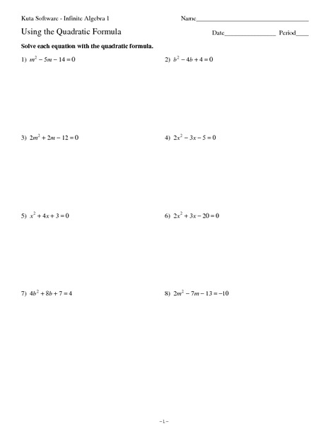 Printables Quadratic Formula Worksheet using the quadratic formula 9th 11th grade worksheet lesson planet