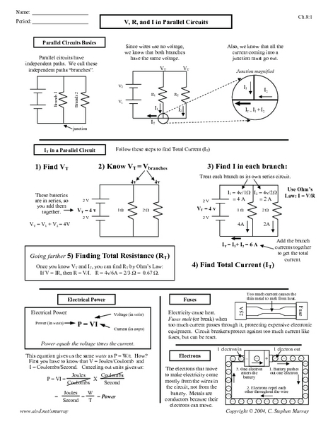 Printables Parallel Circuits Worksheet v r and i in parallel circuit 10th higher ed worksheet lesson planet