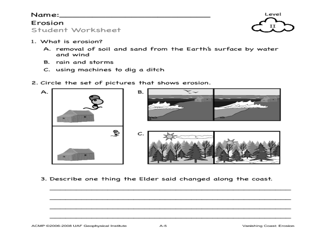 worksheet Erosion Worksheets vanishing coast erosion kindergarten 4th grade lesson plan planet