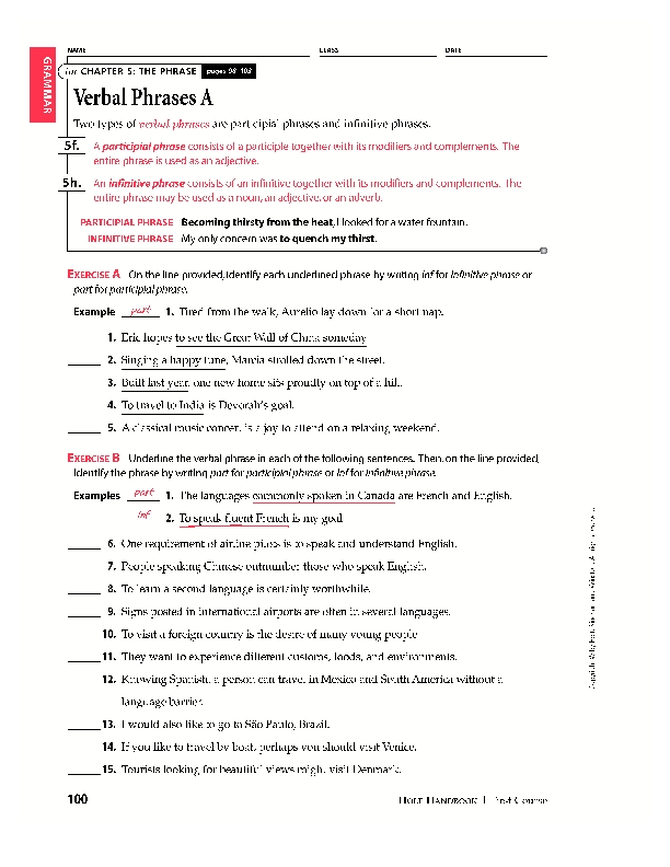 Printables Gerund Phrase Worksheet participial phrase worksheet abitlikethis math verbal phrases 6th 10th grade lesson pla