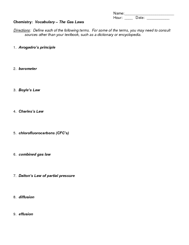 Printables Gas Laws Worksheet gas laws worksheet davezan vocabulary the 10th higher ed lesson planet