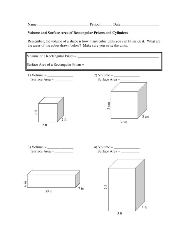 Worksheets Surface Area And Volume Worksheets With Answers surface area rectangular prism worksheet volume and of prisms with whole numbers