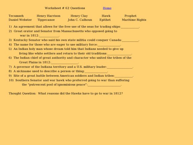 War Of 1812 Worksheet 6th 8th Grade Lesson Planet