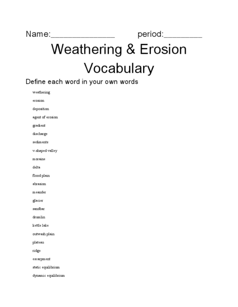 Printables Weathering And Erosion Worksheets weathering and erosion 7th 9th grade worksheet lesson planet