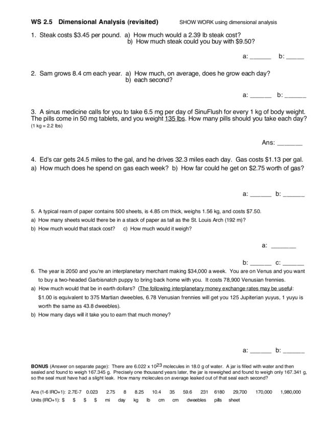 Printables Dimensional Analysis Worksheet Answers printables dimensional analysis physics worksheet safarmediapps nursing math worksheets answers intrepidpath module 3 prof oates 39 s information site analysis