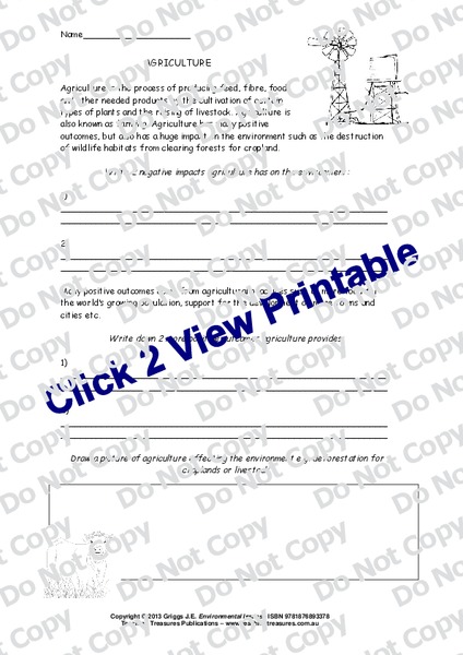 Agriculture Worksheet for 4th - 5th Grade | Lesson Planet