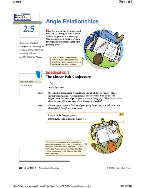Angle Relationships Lesson Plan for 9th - 10th Grade | Lesson Planet