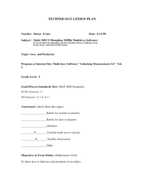 Area And Perimeter Lesson Plan for 5th Grade | Lesson Planet