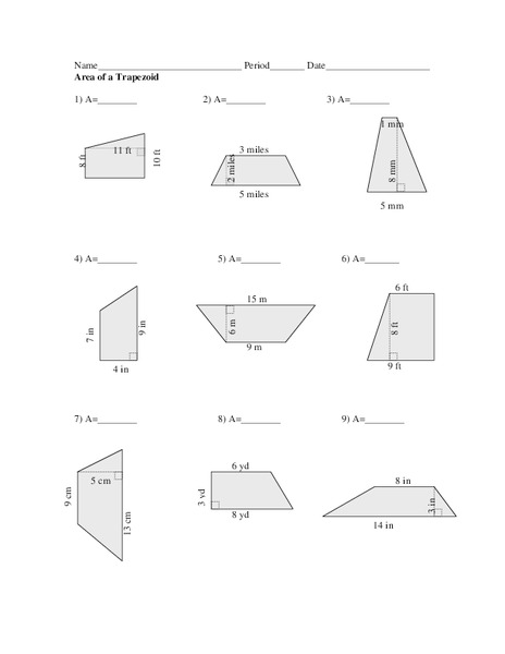 Area Of Trapezoid Worksheet