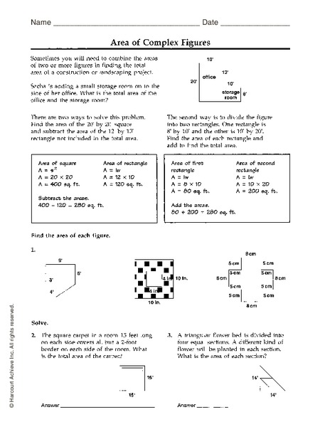 area of complex figures worksheet for 6th 8th grade lesson planet