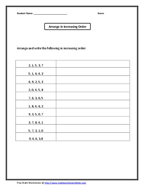 Arrange in Increasing Order Worksheet for Kindergarten - 1st Grade ...