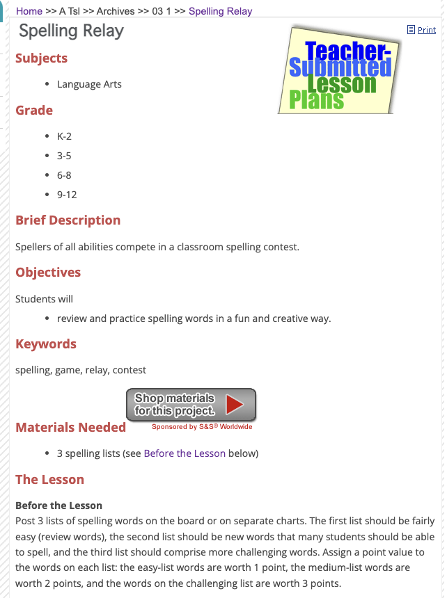 Spelling Relay Lesson Plan for Kindergarten 12th Grade Lesson