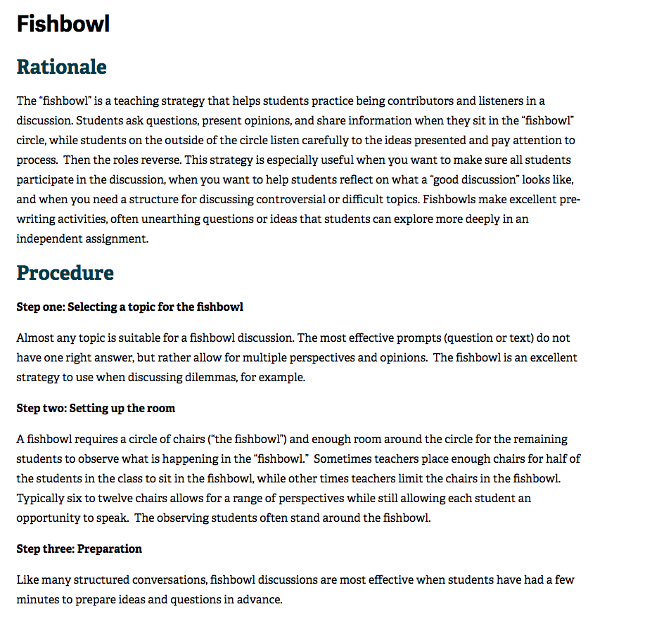 Fishbowl Discussion Lesson Plan for 7th 12th Grade Lesson