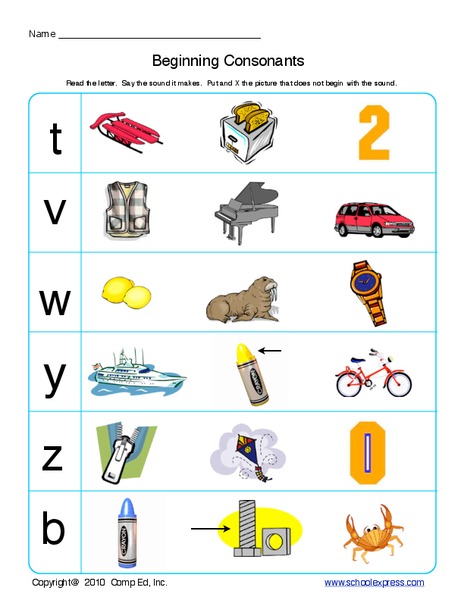 beginning consonants worksheet for 1st 2nd grade lesson planet