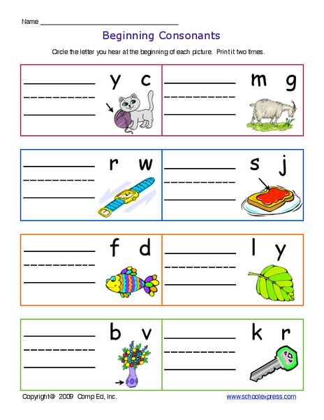 beginning consonants worksheet for kindergarten 2nd grade lesson planet
