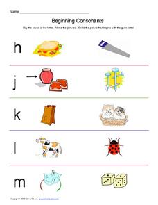 beginning consonants worksheet for kindergarten 1st