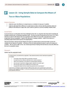 Using Sample Data to Compare the Means of Two or More Populations II Lesson Plan