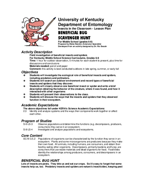 Beneficial Bug Scavenger Hunt Lesson Plan For 6th 8th