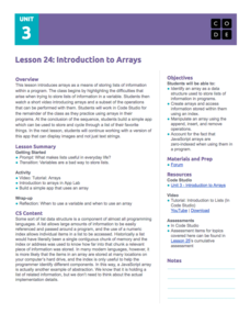 Introduction to Arrays Lesson Plan for 9th - 12th Grade | Lesson Planet
