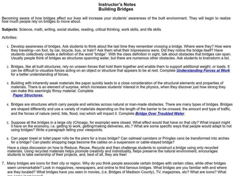 Building Bridges Lesson Plan for 9th 12th Grade Lesson