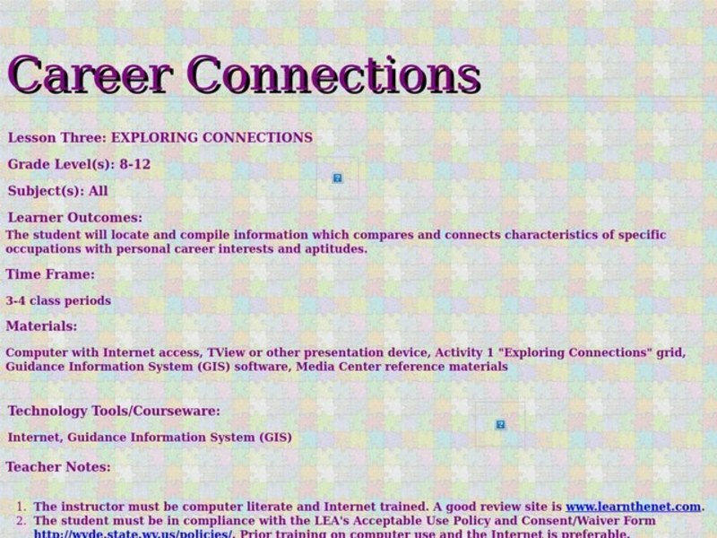 Career Connections Lesson Plan for 9th Higher Ed Lesson