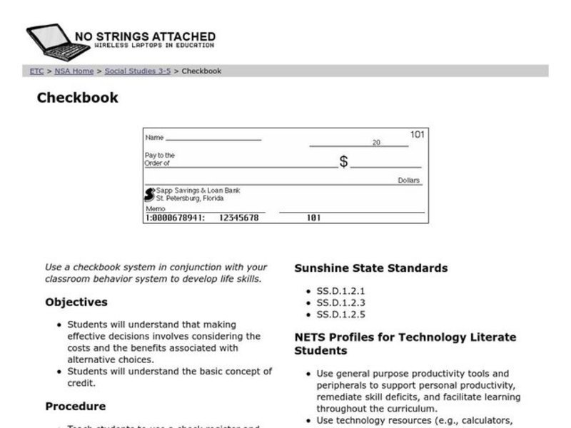 Checkbook Lesson Plan For 3rd 5th Grade Lesson Planet Checkbook Lesson Plan For 3rd 5th Grade Lesson Planet