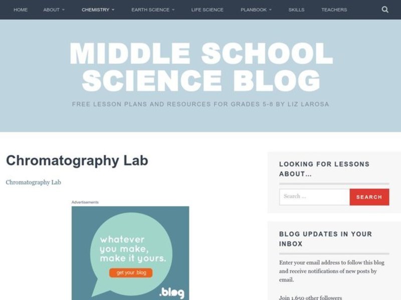 Chromatography Lab Lesson Plan for 6th 7th Grade Lesson