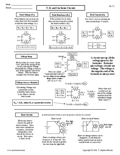 Circuits Worksheet for 10th - 12th Grade | Lesson Planet