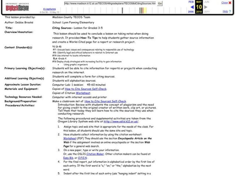 Citing Sources Lesson Plan for 3rd - 5th Grade | Lesson Planet