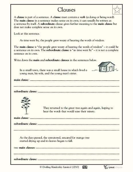 Clauses Worksheet for 4th - 7th Grade | Lesson Planet