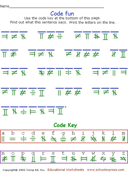 Code Worksheet For Kids