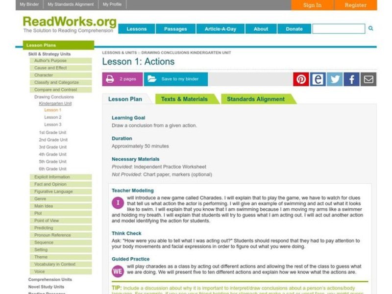 Actions Lesson Plan for 2nd - 3rd Grade | Lesson Planet
