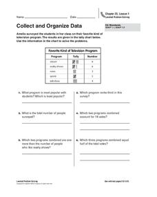 Collect and Organize Data Worksheet for 4th Grade | Lesson Planet
